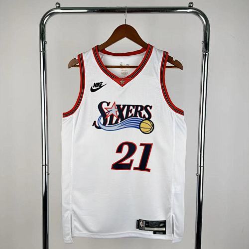 Philadelphia 76ers Joel Embiid #21 Retro Edition White 26 Season Basketball Jersey