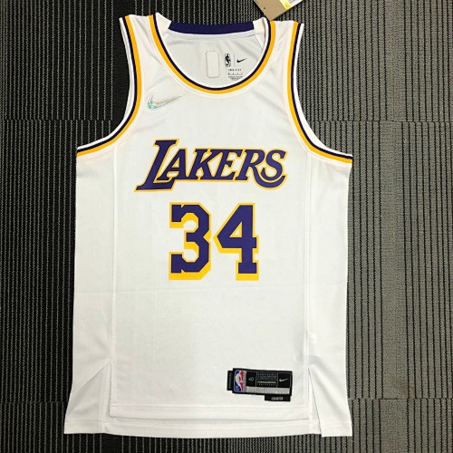 Los Angeles Lakers #34 White Basketball Jersey