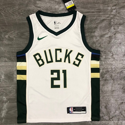 Milwaukee Bucks #21 Home White 21 Season Basketball Jersey