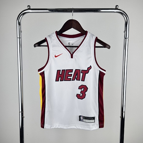 Miami Heat #3 White Kids Basketball Jersey