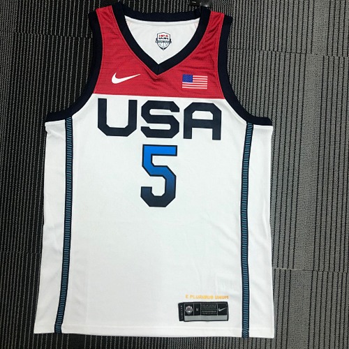 #5 White 2021 Season Basketball Jersey