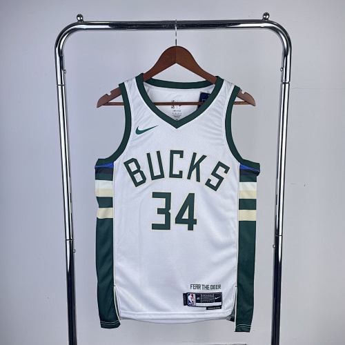 Milwaukee Bucks Giannis Antetokounmpo #34 Home White 23 Season Basketball Jersey