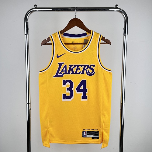 Los Angeles Lakers #34 Yellow Basketball Jersey