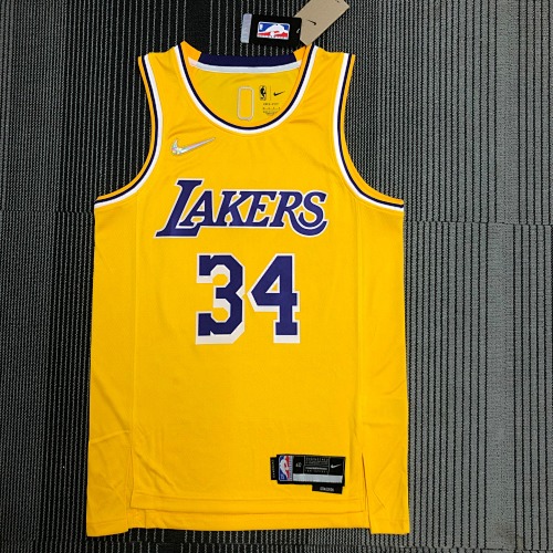 Los Angeles Lakers #34 Yellow Basketball Jersey