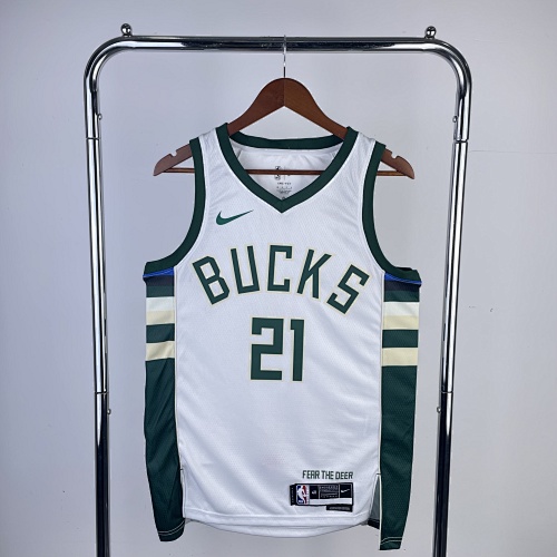 Milwaukee Bucks #21 Home White 23 Season Basketball Jersey