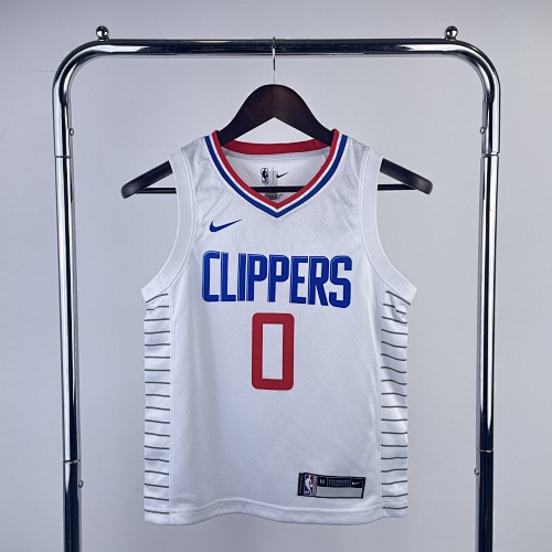 Los Angeles Clippers #0 White Kids Basketball Jersey