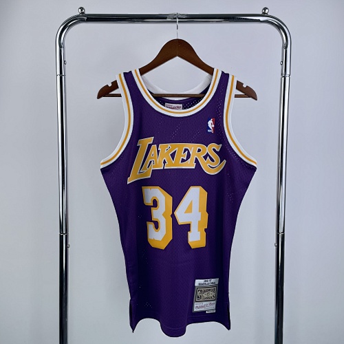 Los Angeles Lakers #34 Retro Edition Purple 97 Season Basketball Jersey
