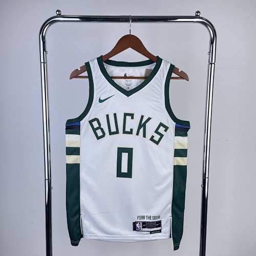 Milwaukee Bucks Damian Lillard #0 Home White 23 Season Basketball Jersey