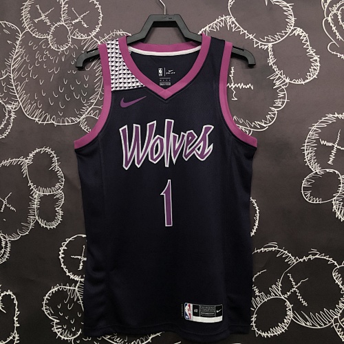 Minnesota Timberwolves Anthony Edwards #1 Black Purple Basketball Jersey
