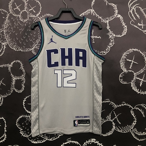 Charlotte Hornets #12 Grey 19 Season Basketball Jersey